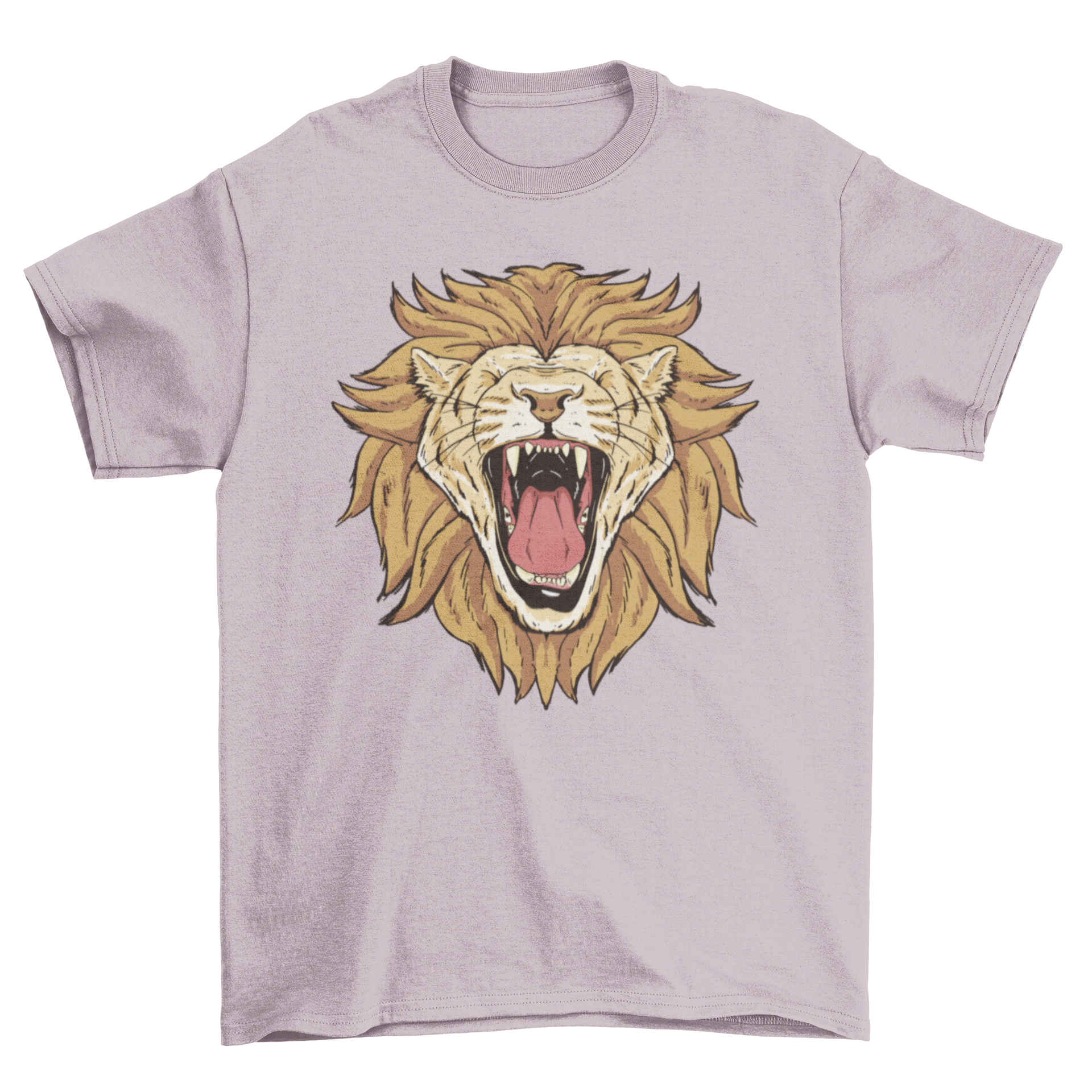 A stylish t-shirt featuring a bold graphic of a roaring lion, showcasing vibrant colors and intricate details.