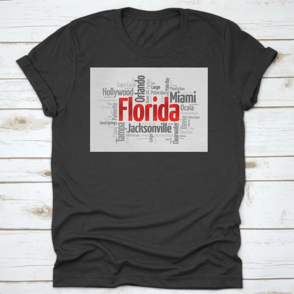 A colorful word cloud featuring various cities in Florida, showcasing the state's vibrant culture and geography.