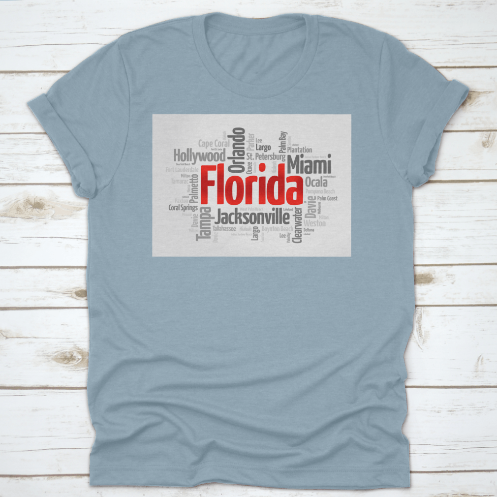 A colorful word cloud featuring various cities in Florida, showcasing the state's vibrant culture and geography.