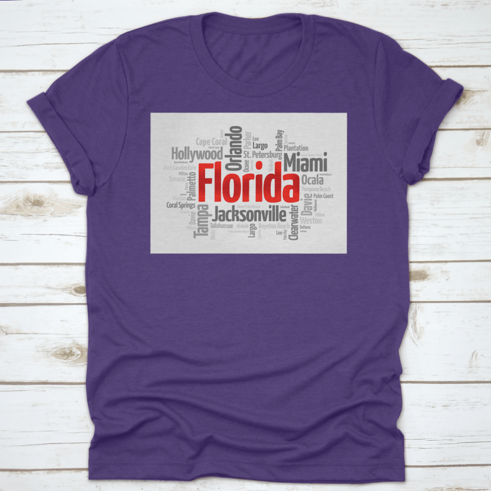 A colorful word cloud featuring various cities in Florida, showcasing the state's vibrant culture and geography.