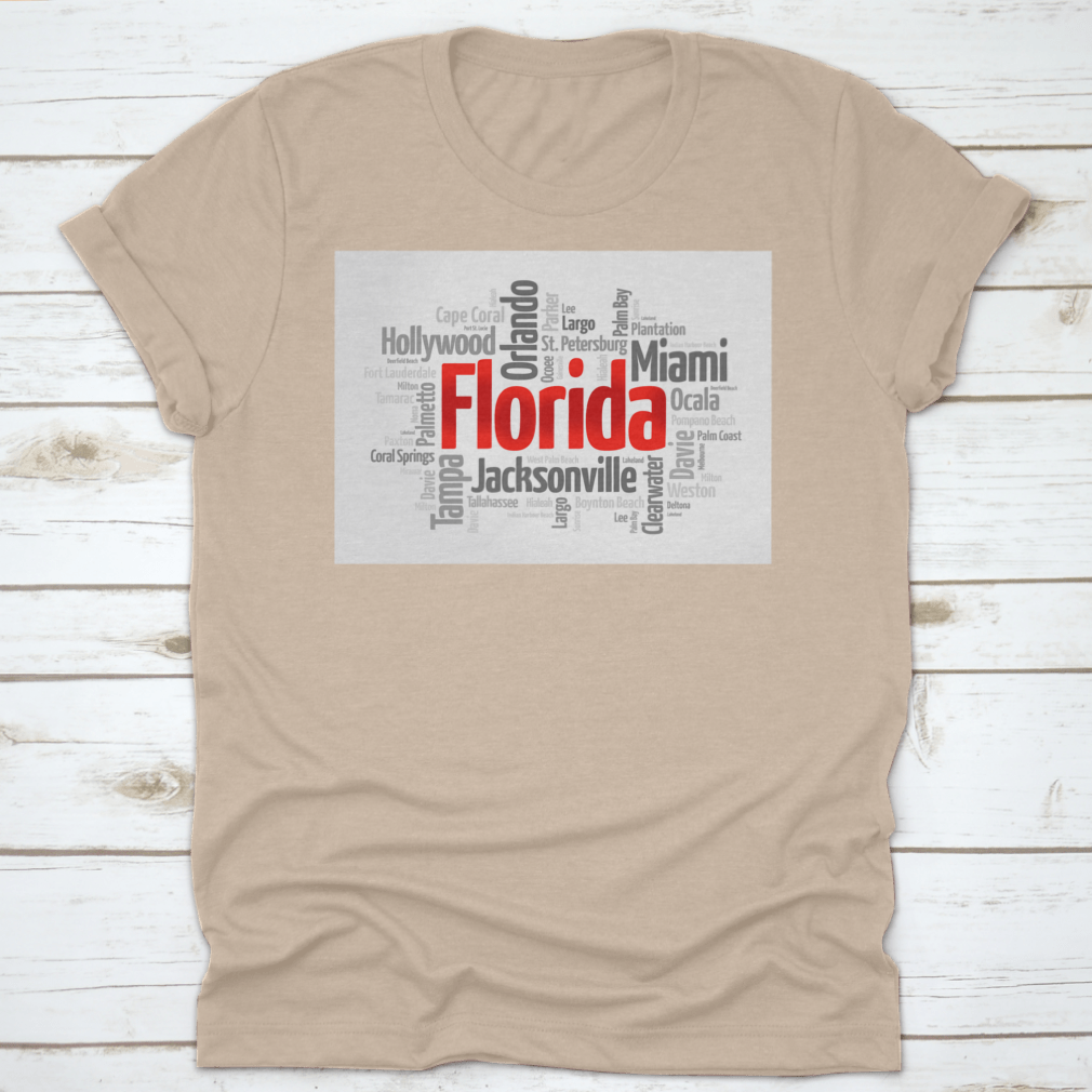 A colorful word cloud featuring various cities in Florida, showcasing the state's vibrant culture and geography.