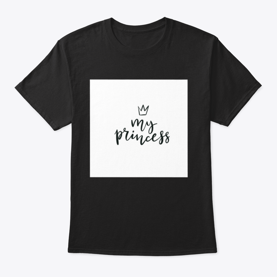 A stylish cotton t-shirt featuring a Little Princess Crown Calligraphy design, showcasing elegance and personalization.