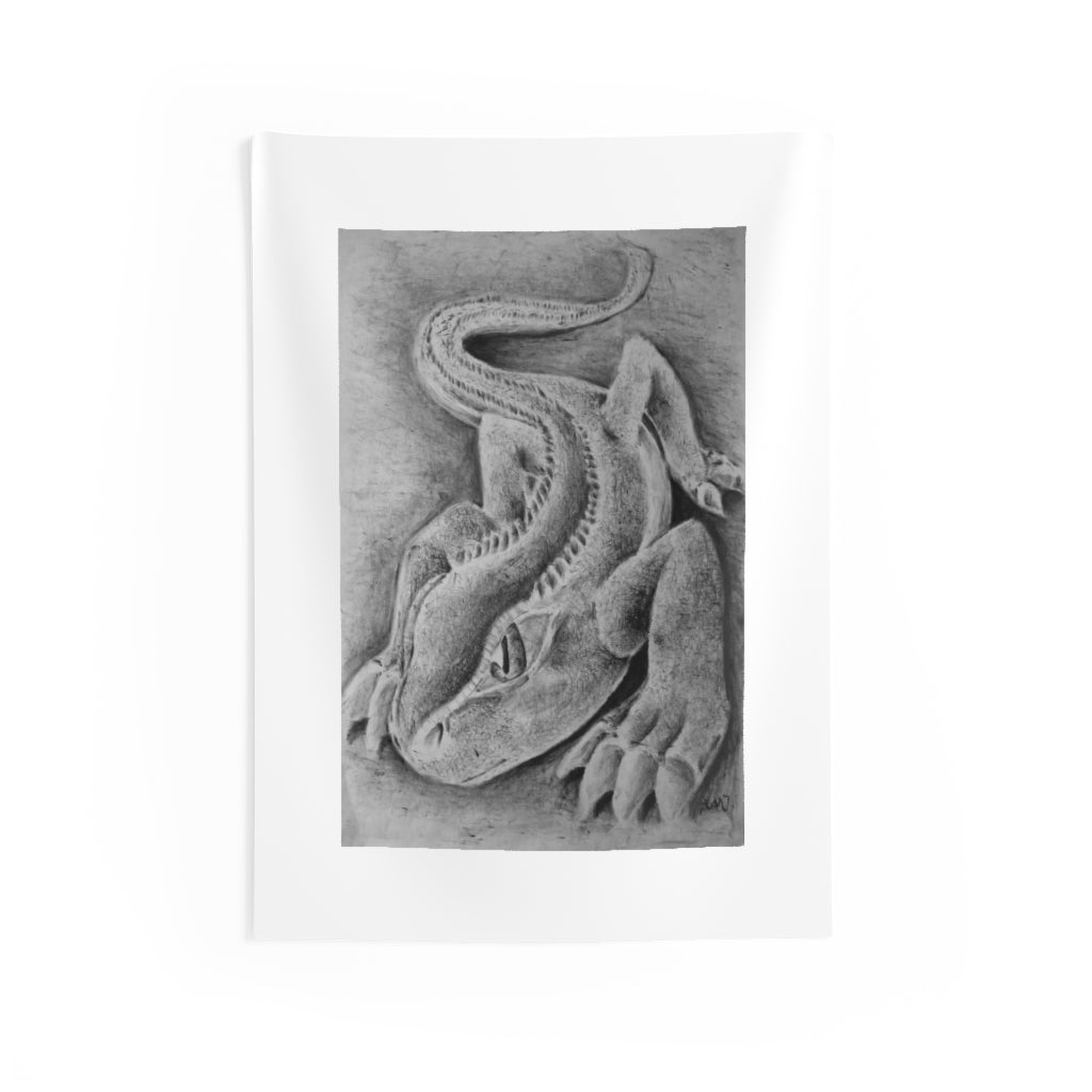 Lizzy the Lizard indoor wall tapestry featuring vibrant colors and intricate designs, made from durable polyester.