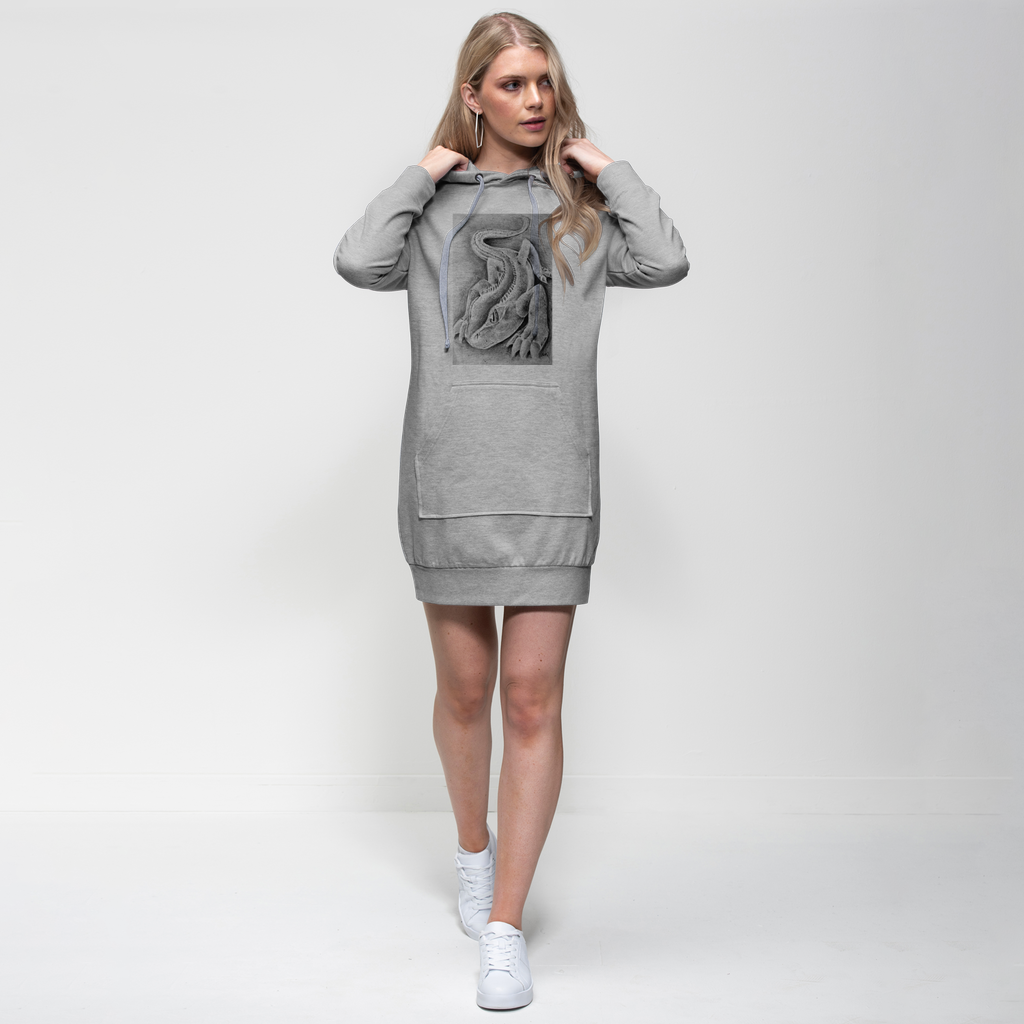 Lizzy the Lizard Premium Adult Hoodie Dress featuring a relaxed fit, hood, and kangaroo pocket in a stylish design.