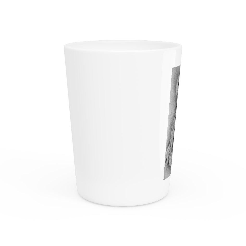 Lizzy the Lizard Shot Glass with customizable design, featuring a white ceramic body and a choice of white or black interior.