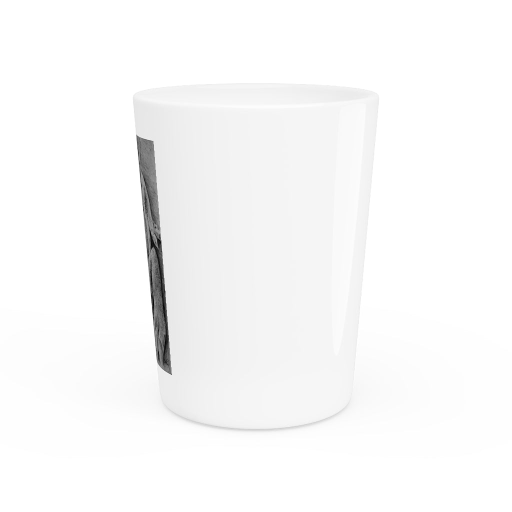 Lizzy the Lizard Shot Glass with customizable design, featuring a white ceramic body and a choice of white or black interior.
