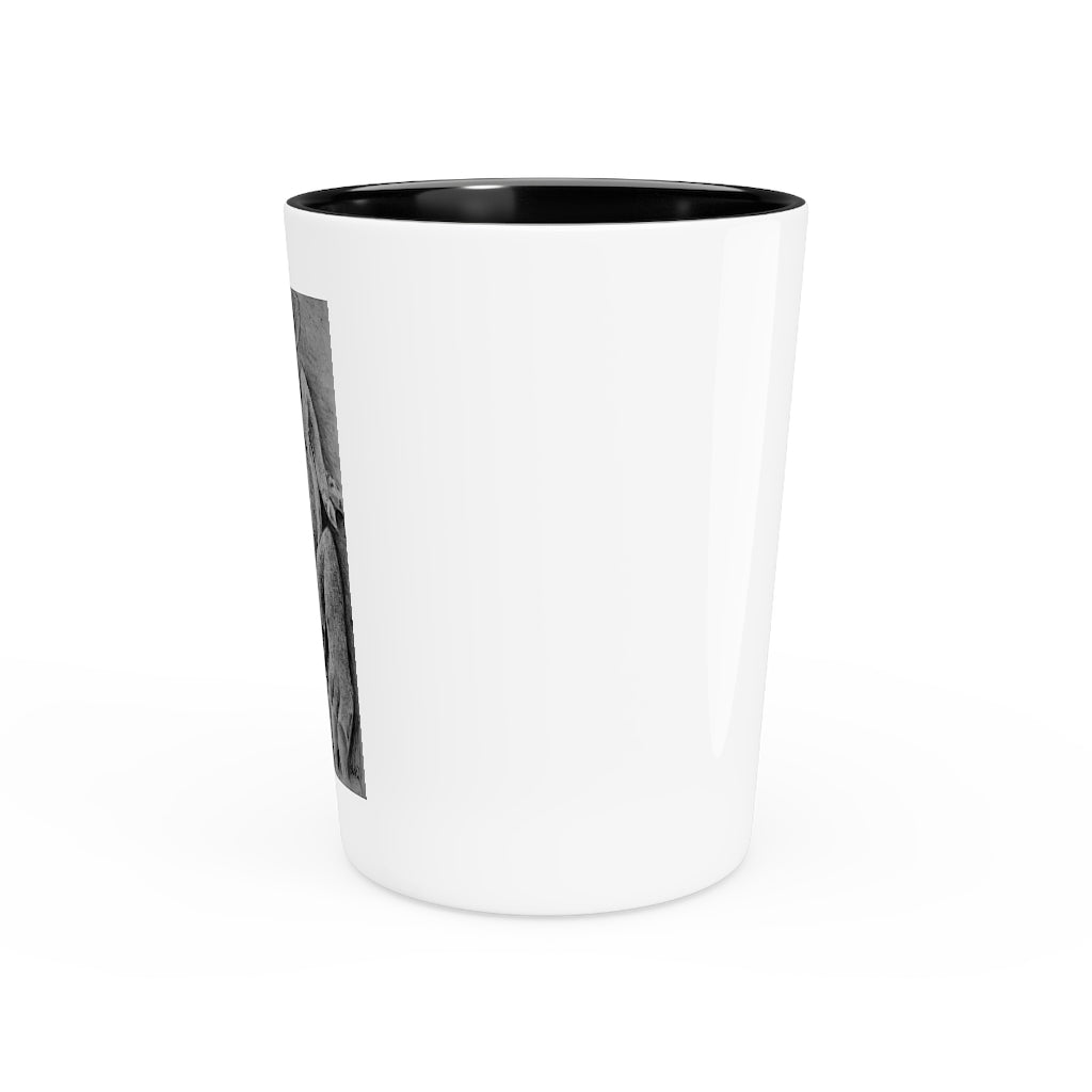 Lizzy the Lizard Shot Glass with customizable design, featuring a white ceramic body and a choice of white or black interior.