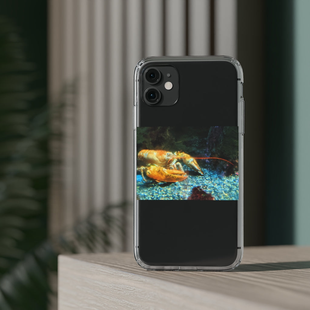 Lobster Clear Case showcasing a crystal clear polycarbonate design with cushioned TPU edges, protecting a smartphone.