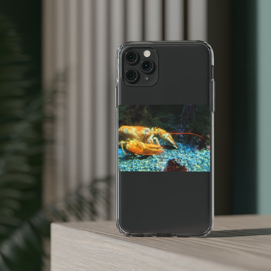 Lobster Clear Case showcasing a crystal clear polycarbonate design with cushioned TPU edges, protecting a smartphone.