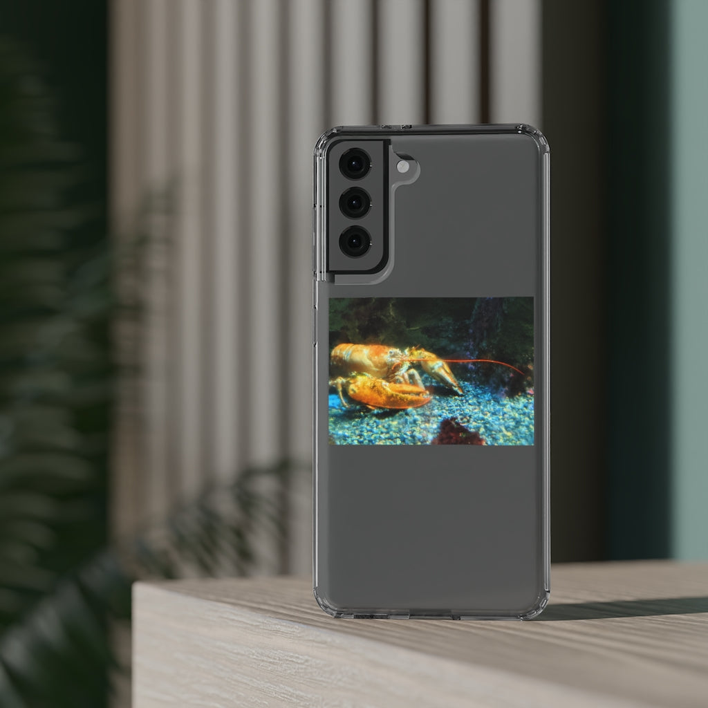 Lobster Clear Case showcasing a crystal clear polycarbonate design with cushioned TPU edges, protecting a smartphone.