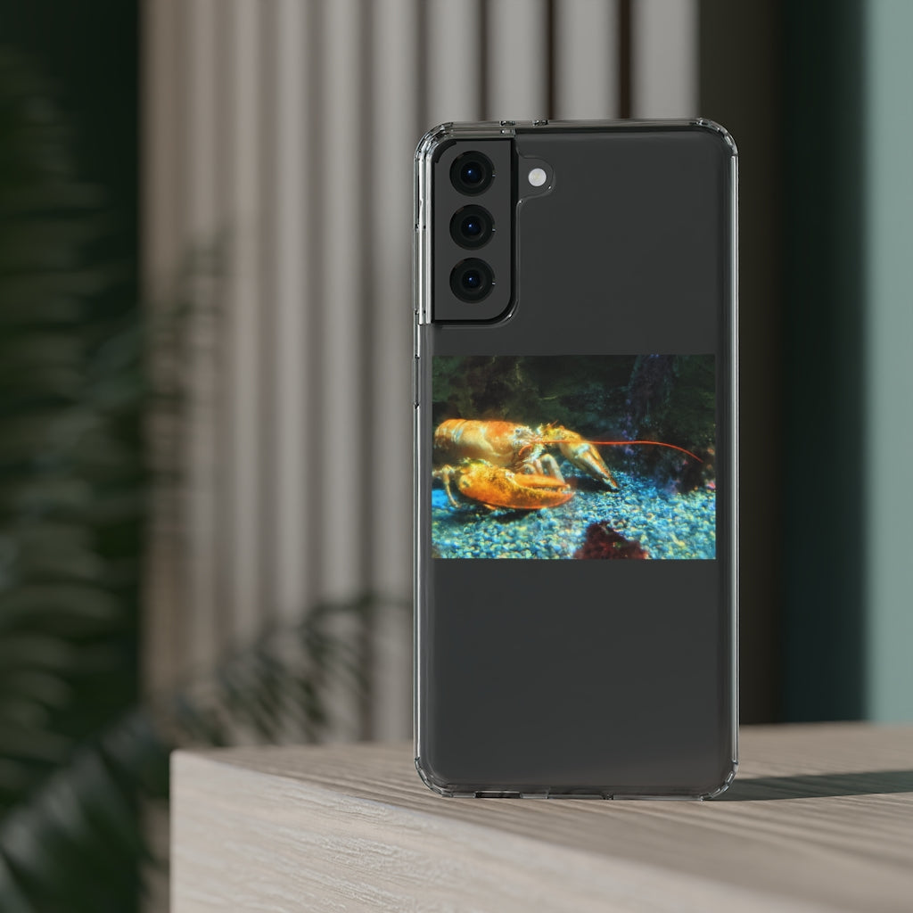 Lobster Clear Case showcasing a crystal clear polycarbonate design with cushioned TPU edges, protecting a smartphone.
