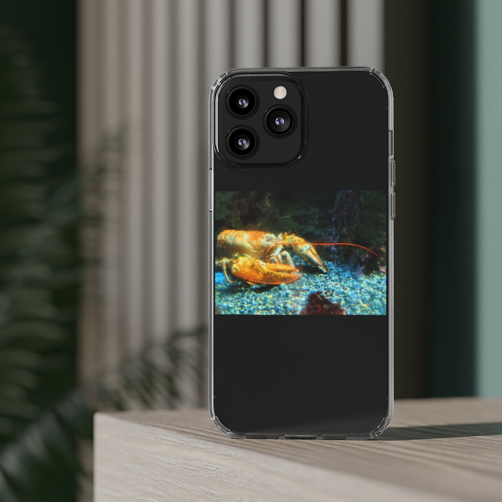 Lobster Clear Case showcasing a crystal clear polycarbonate design with cushioned TPU edges, protecting a smartphone.