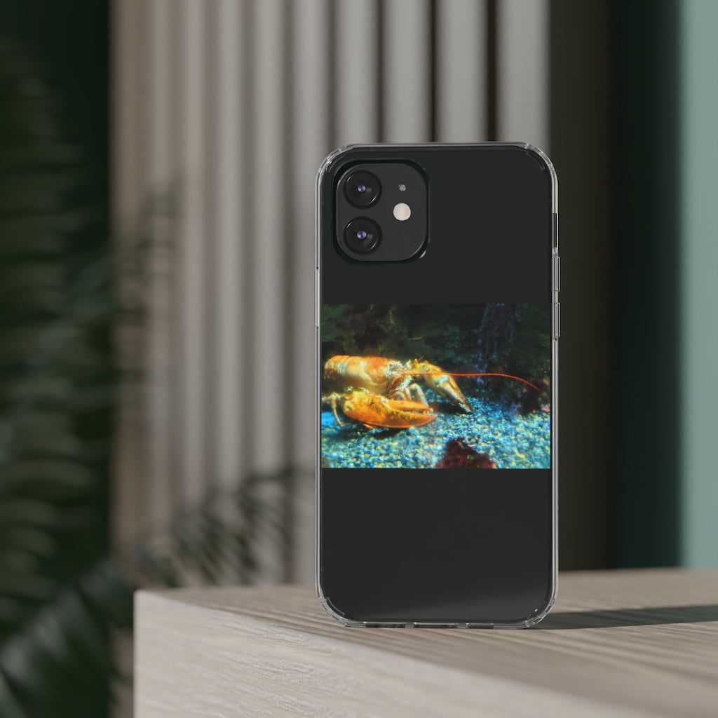 Lobster Clear Case showcasing a crystal clear polycarbonate design with cushioned TPU edges, protecting a smartphone.