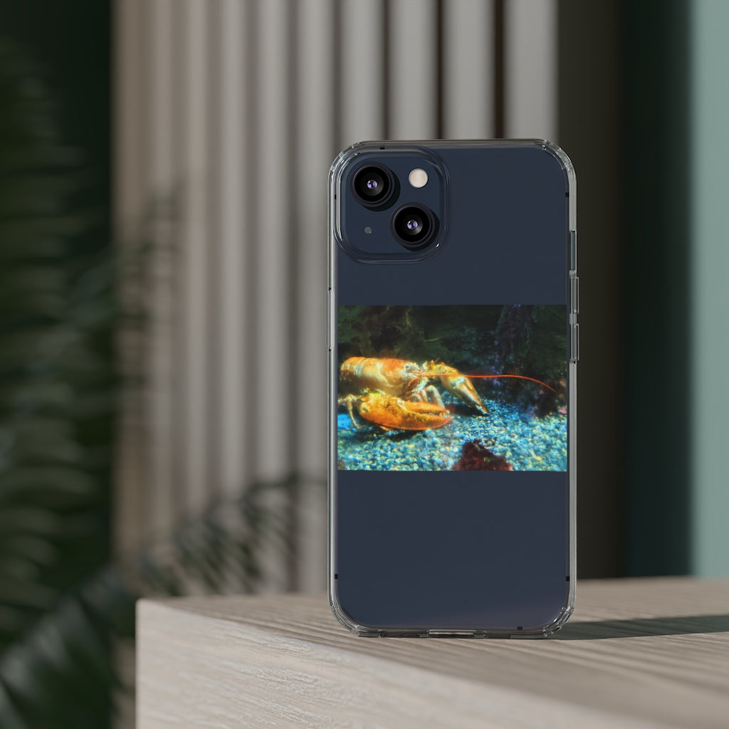Lobster Clear Case showcasing a crystal clear polycarbonate design with cushioned TPU edges, protecting a smartphone.