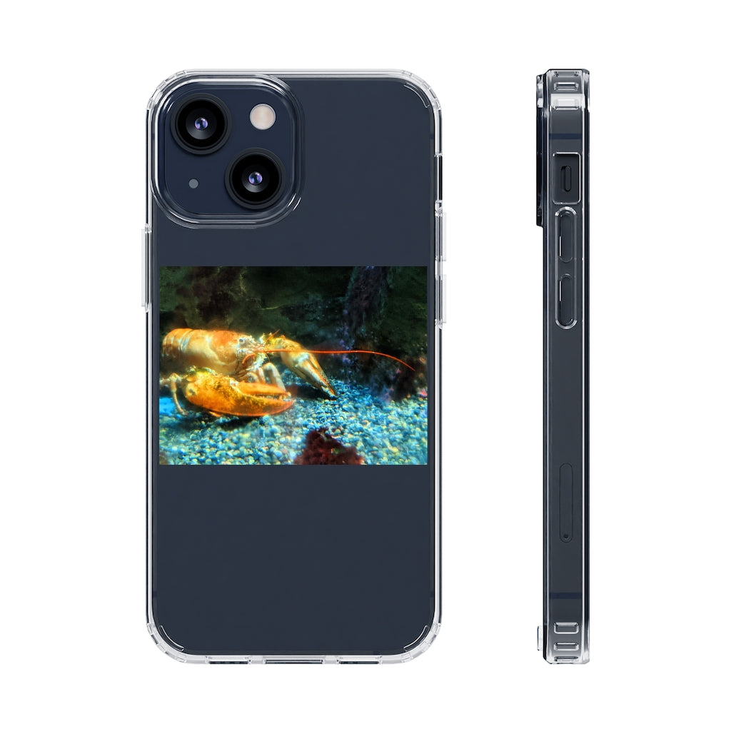 Lobster Clear Case showcasing a crystal clear polycarbonate design with cushioned TPU edges, protecting a smartphone.