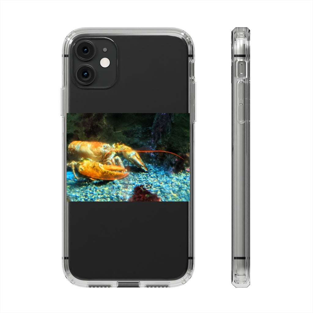 Lobster Clear Case showcasing a crystal clear polycarbonate design with cushioned TPU edges, protecting a smartphone.