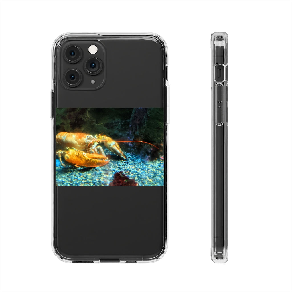 Lobster Clear Case showcasing a crystal clear polycarbonate design with cushioned TPU edges, protecting a smartphone.