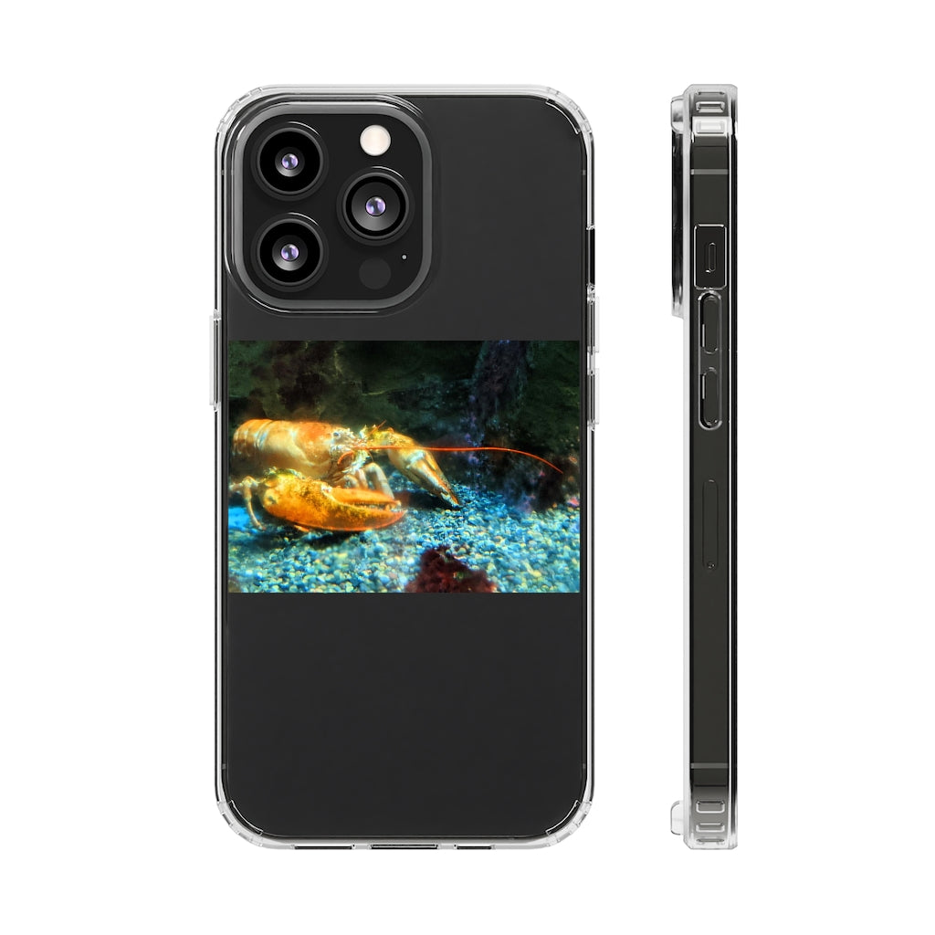 Lobster Clear Case showcasing a crystal clear polycarbonate design with cushioned TPU edges, protecting a smartphone.