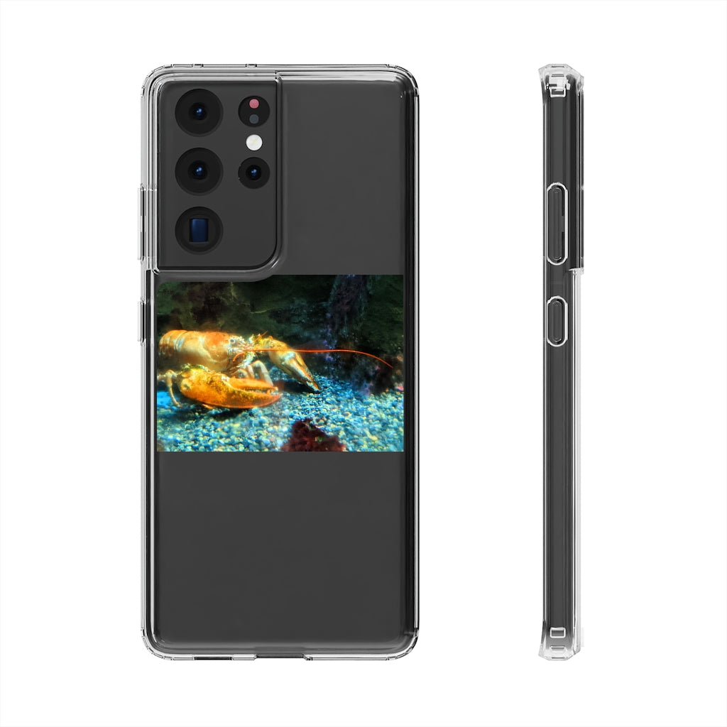 Lobster Clear Case showcasing a crystal clear polycarbonate design with cushioned TPU edges, protecting a smartphone.