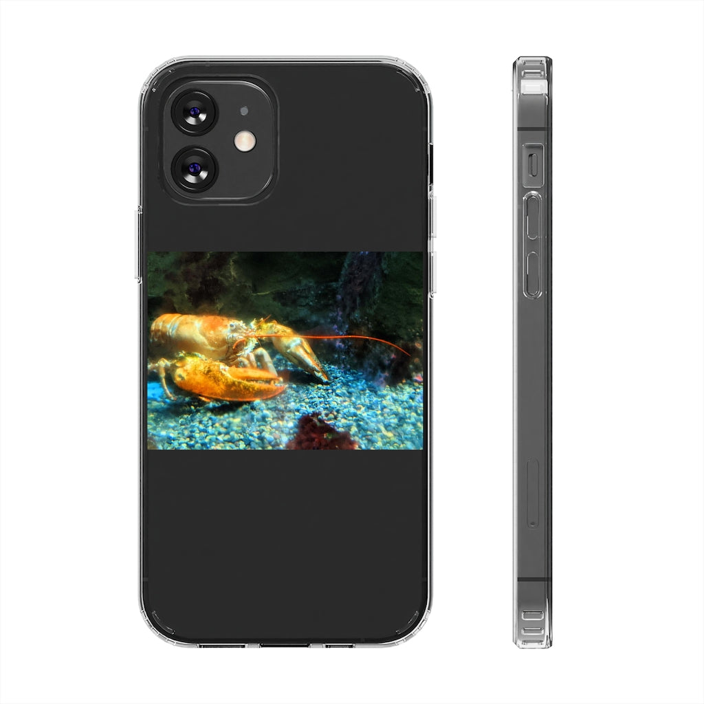 Lobster Clear Case showcasing a crystal clear polycarbonate design with cushioned TPU edges, protecting a smartphone.