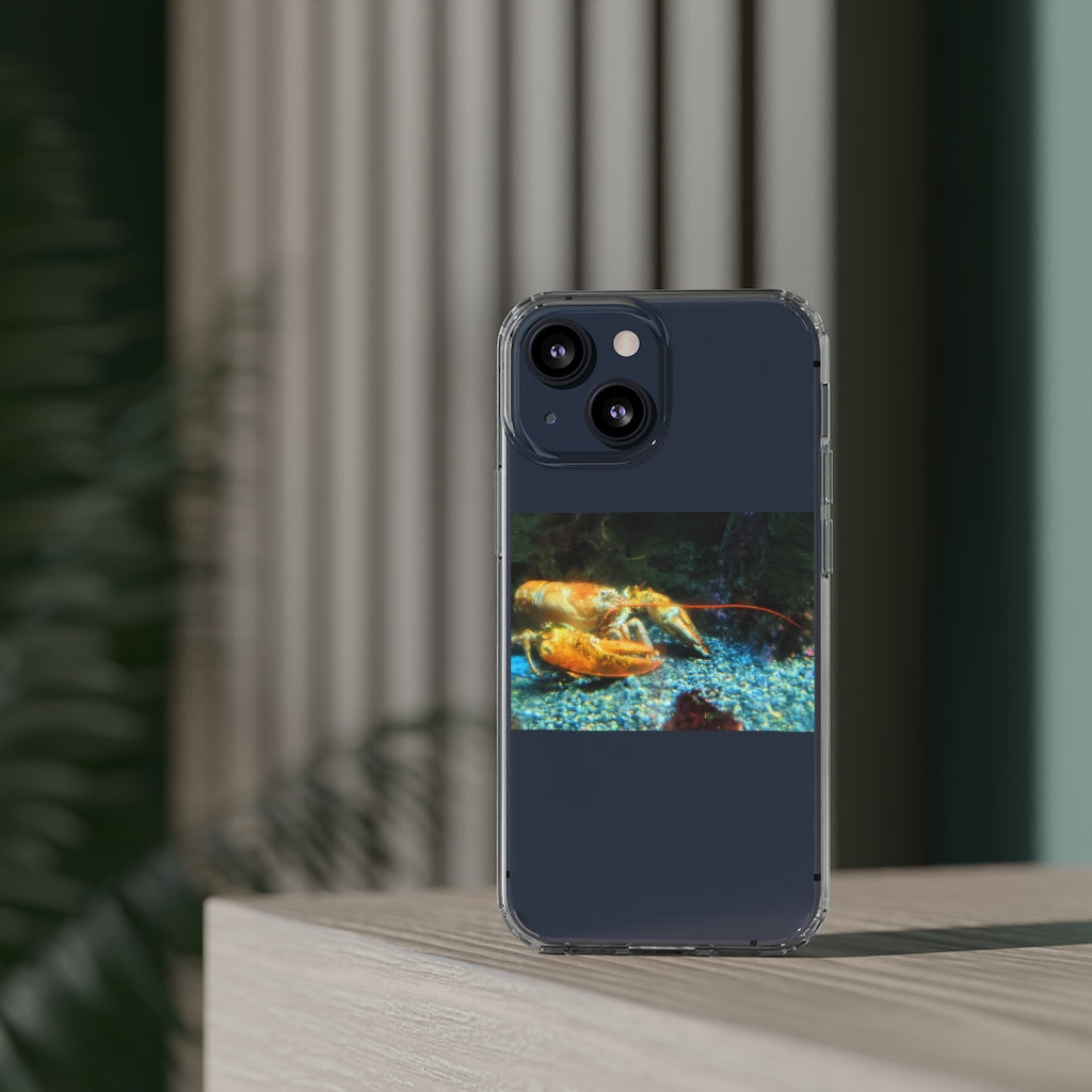 Lobster Clear Case showcasing a crystal clear polycarbonate design with cushioned TPU edges, protecting a smartphone.