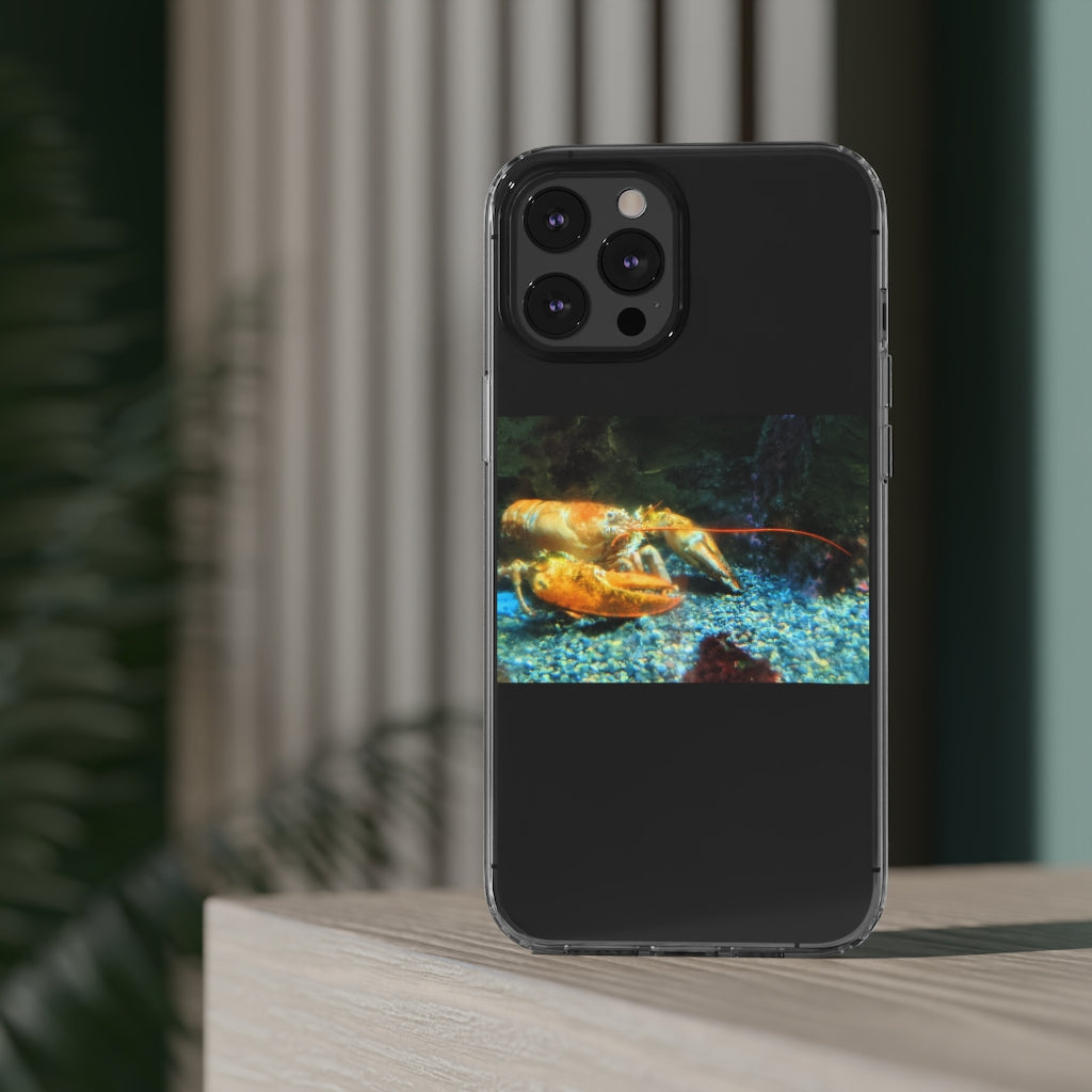 Lobster Clear Case showcasing a crystal clear polycarbonate design with cushioned TPU edges, protecting a smartphone.