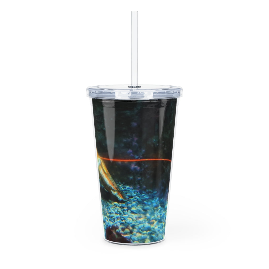Lobster Plastic Tumbler with Straw, featuring a customizable design and double wall insulation, perfect for events.