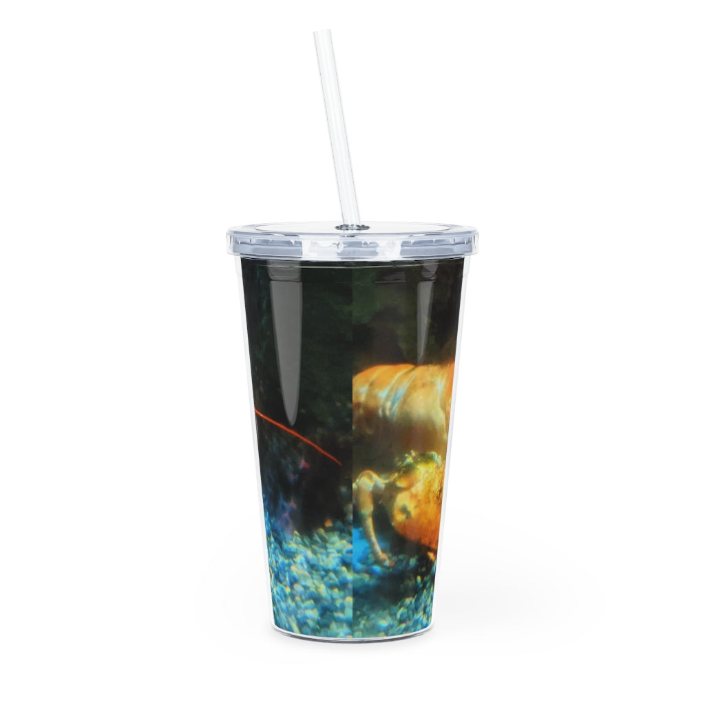 Lobster Plastic Tumbler with Straw, featuring a customizable design and double wall insulation, perfect for events.