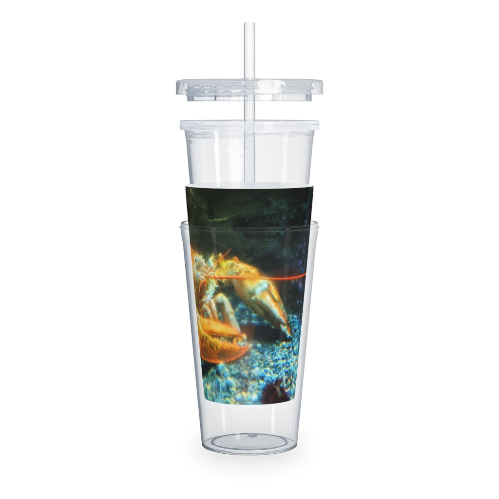 Lobster Plastic Tumbler with Straw, featuring a customizable design and double wall insulation, perfect for events.