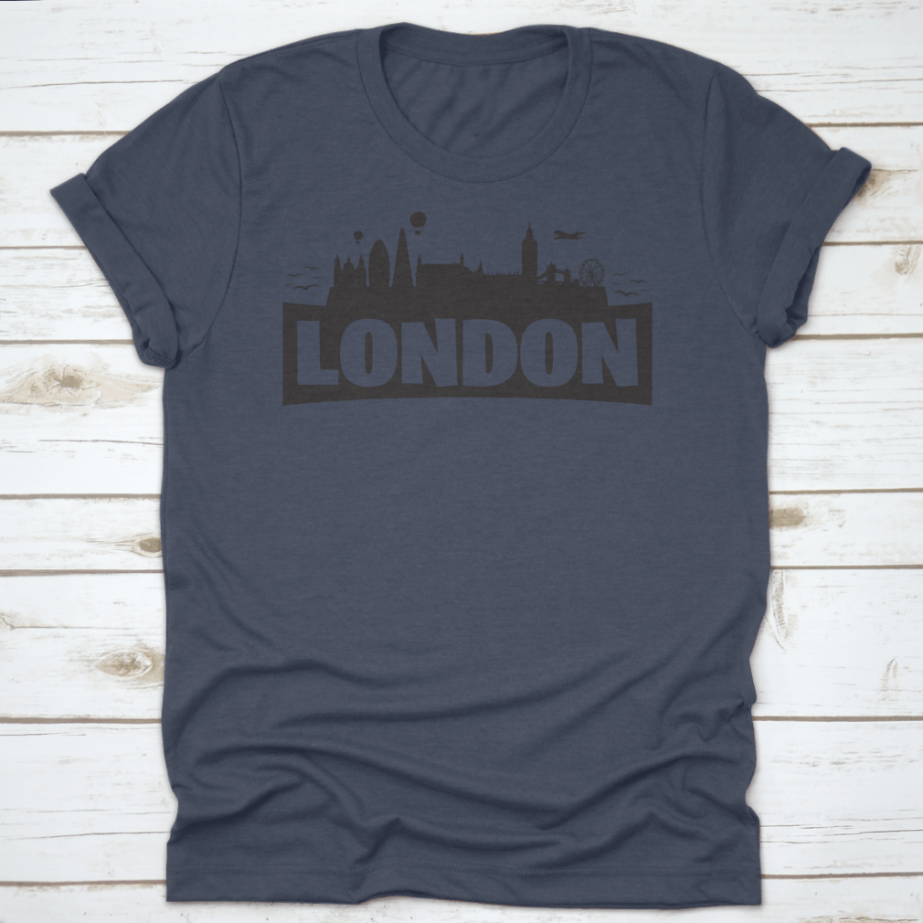 A stylish shirt featuring the London skyline and famous monuments, showcasing iconic landmarks like Big Ben and the London Eye.
