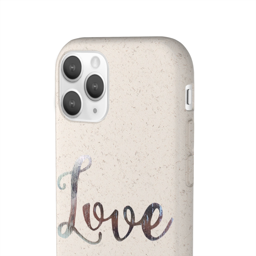 Love Biodegradable Case made from eco-friendly materials, featuring a slim design and precise cutouts for connectivity.