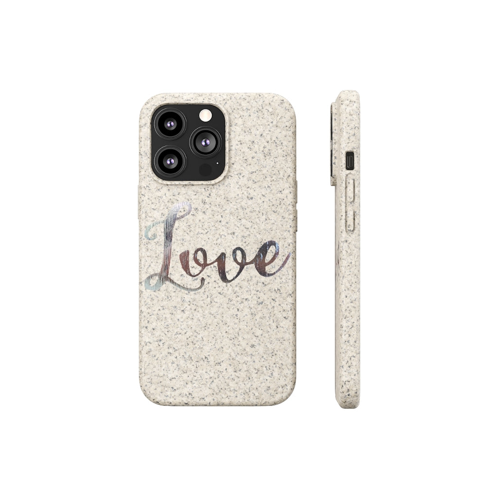 Love Biodegradable Case made from eco-friendly materials, featuring a slim design and precise cutouts for connectivity.