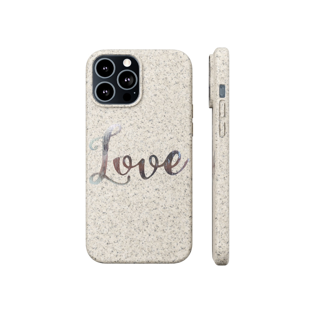 Love Biodegradable Case made from eco-friendly materials, featuring a slim design and precise cutouts for connectivity.