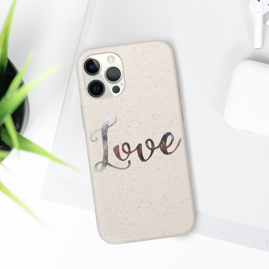 Love Biodegradable Case made from eco-friendly materials, featuring a slim design and precise cutouts for connectivity.