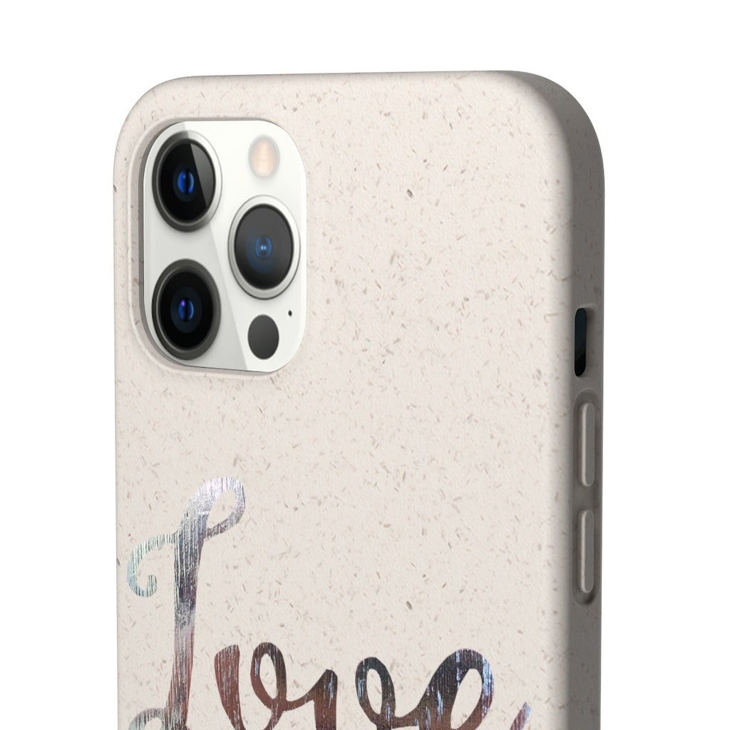 Love Biodegradable Case made from eco-friendly materials, featuring a slim design and precise cutouts for connectivity.