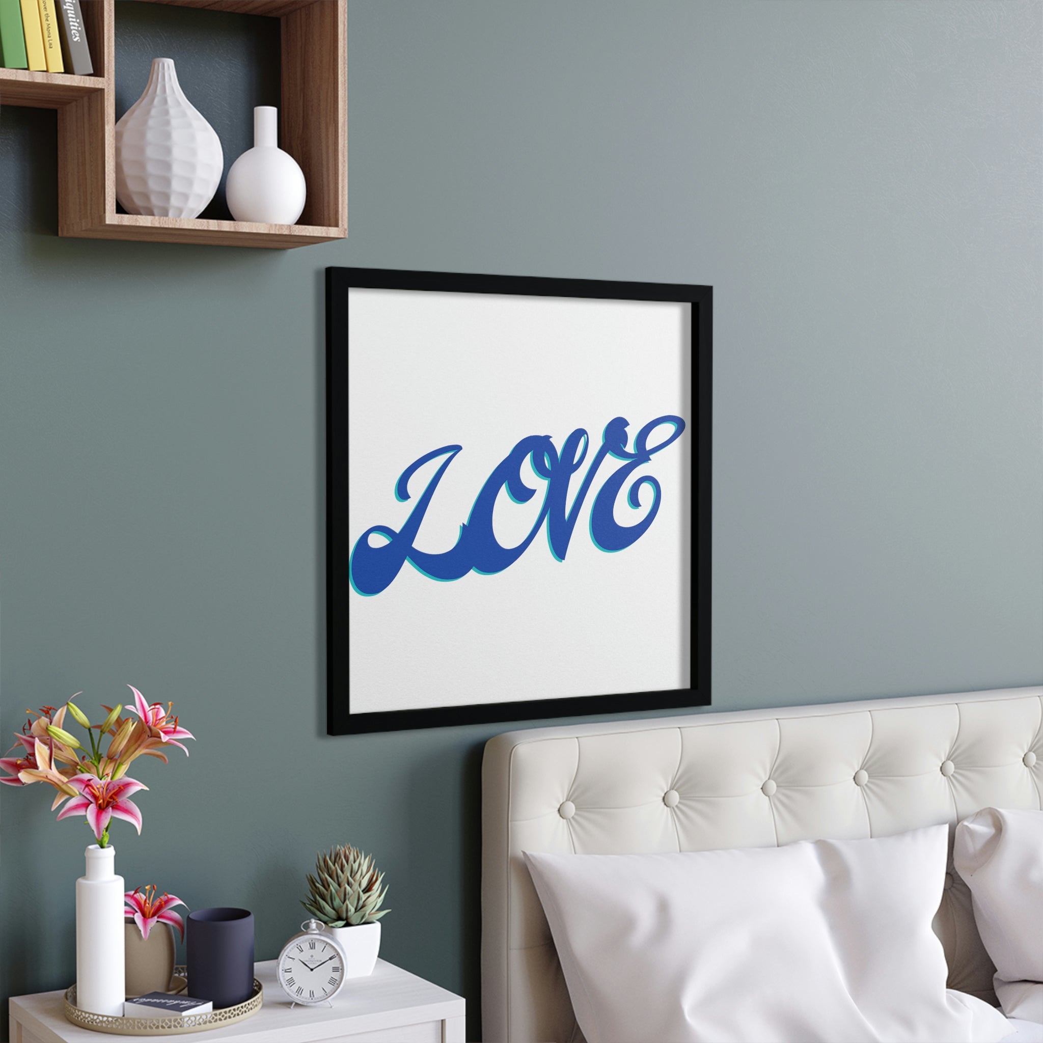 A beautifully crafted Love Framed Poster featuring a hand-crafted wooden frame, showcasing vibrant colors and intricate designs.
