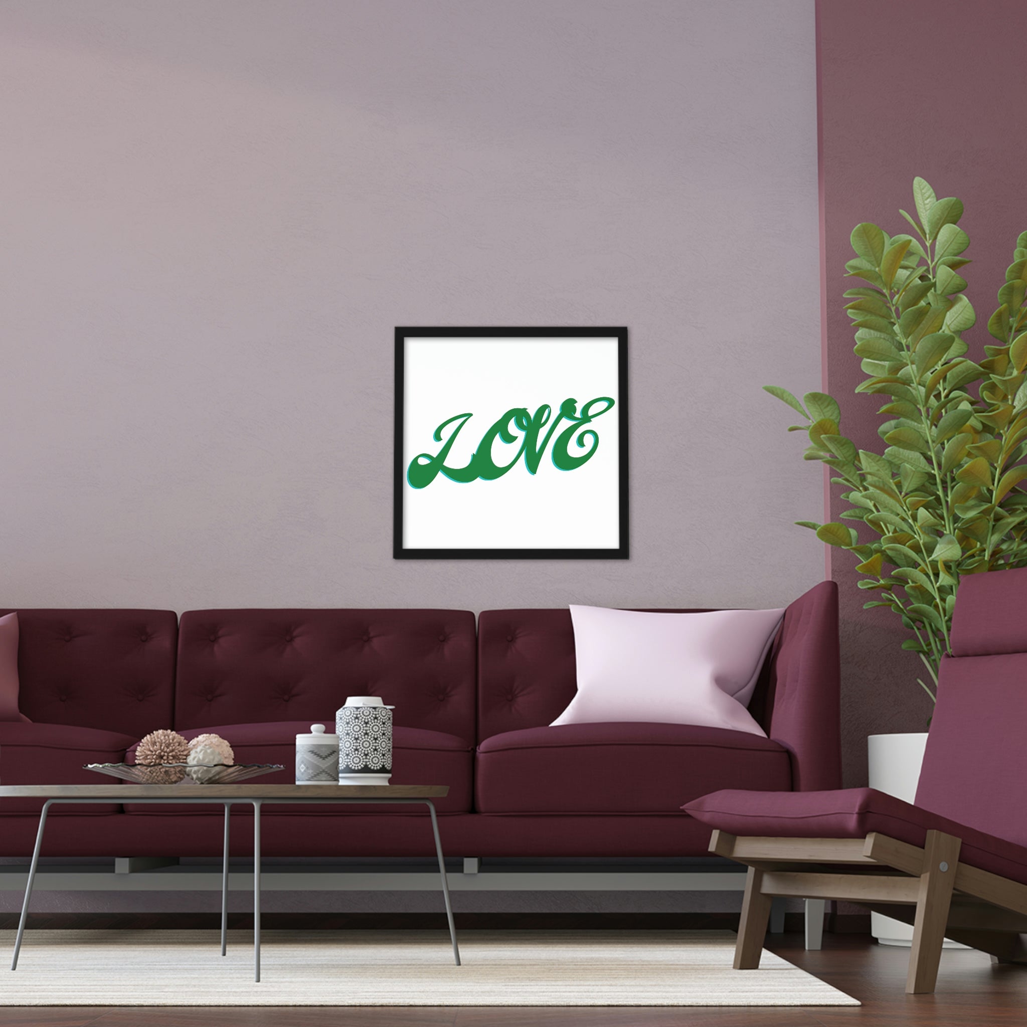 A beautifully framed Love Framed Poster featuring a hand-crafted wooden frame, showcasing vibrant colors and sustainable design.