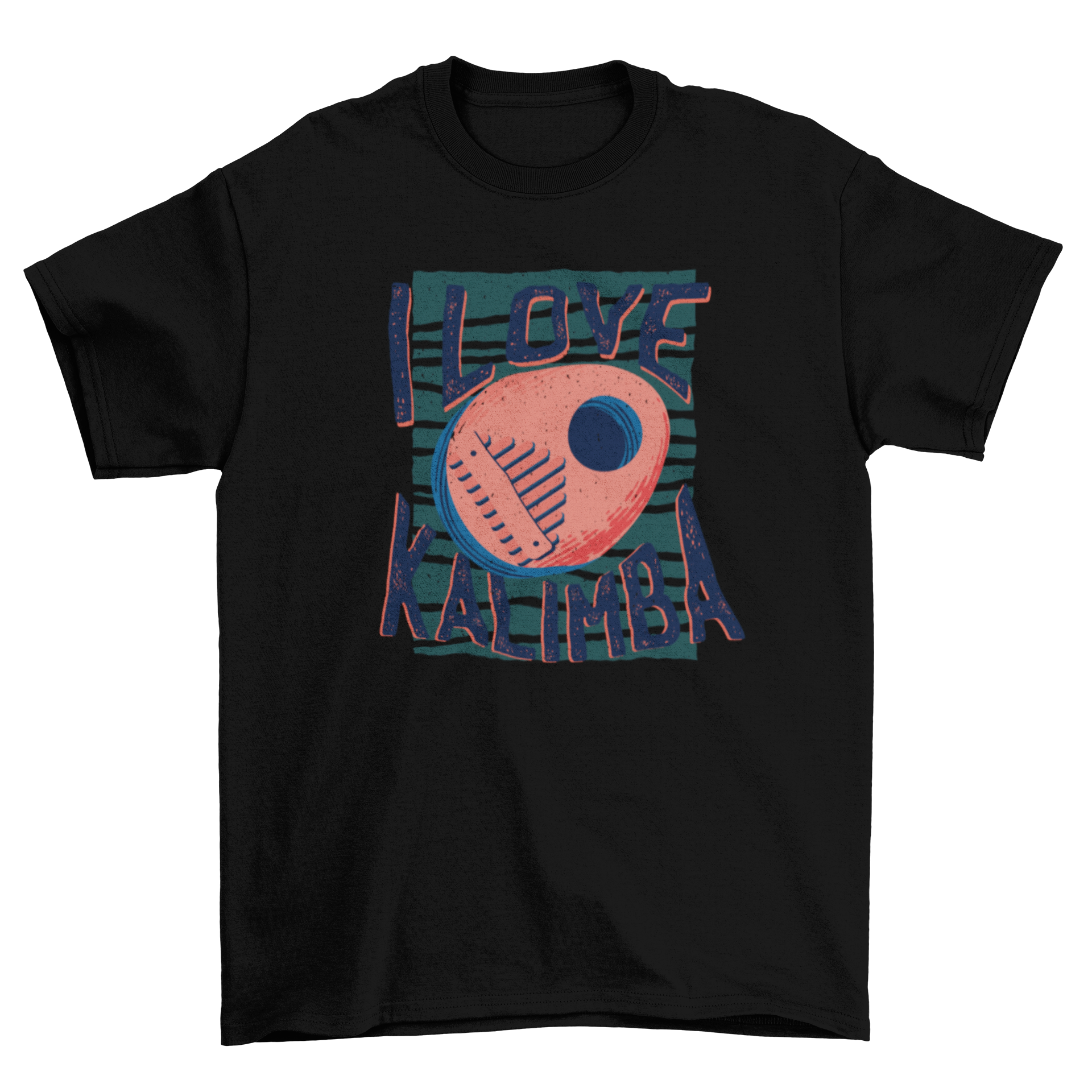 A stylish t-shirt featuring the quote 'I love kalimba' in bold letters, perfect for music enthusiasts.