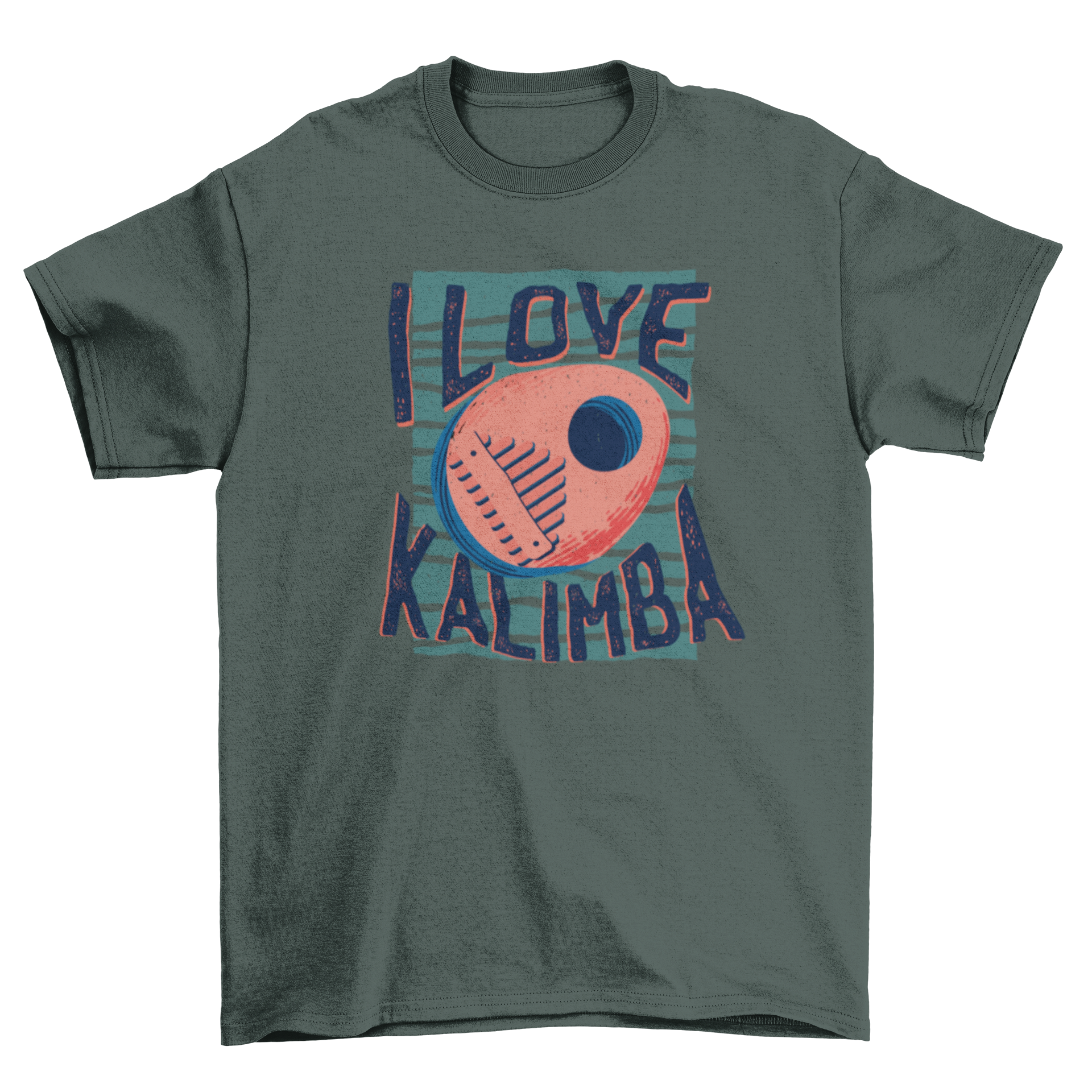 A stylish t-shirt featuring the quote 'I love kalimba' in bold letters, perfect for music enthusiasts.