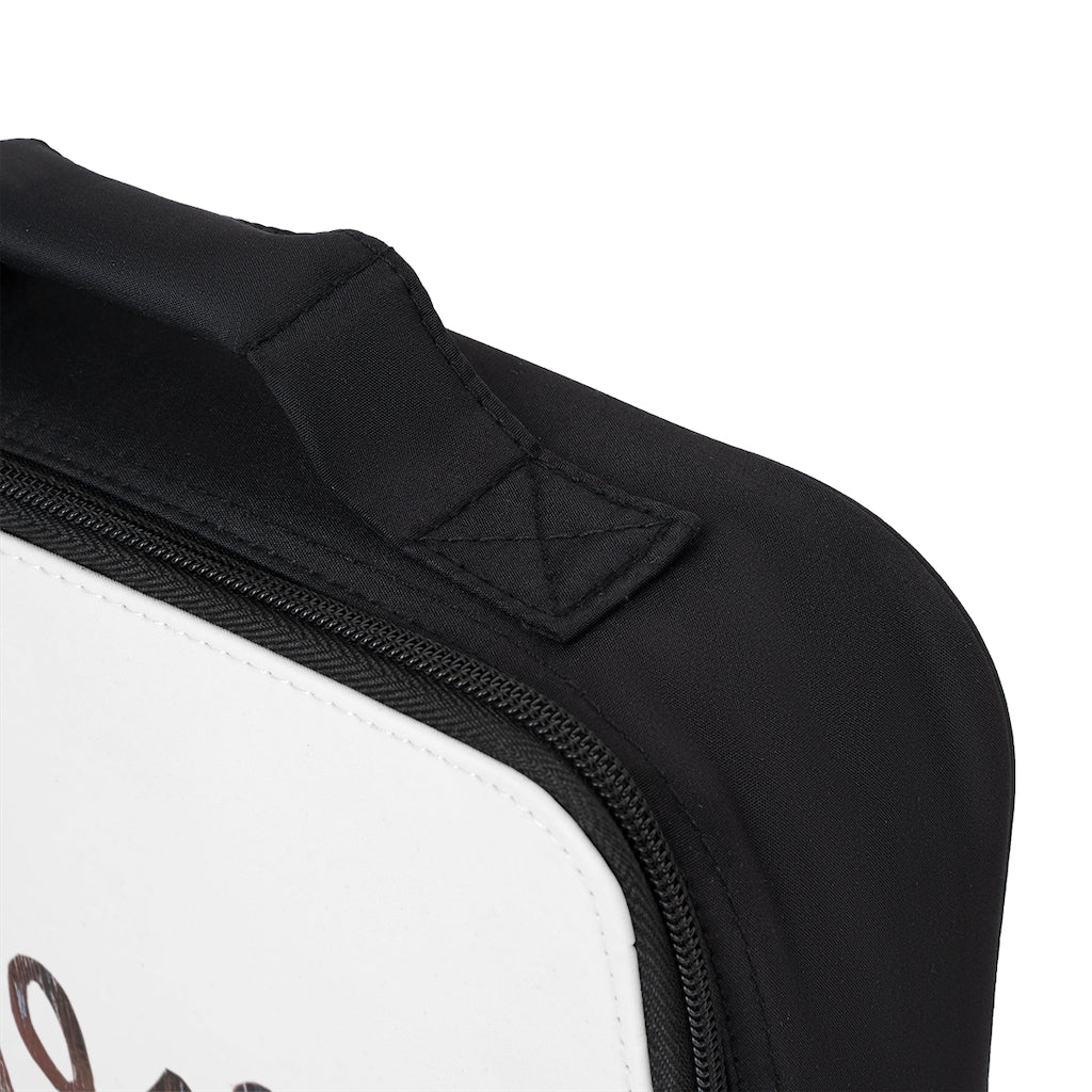 A stylish Love Lunch Bag featuring a black base and customizable white area, perfect for adults and kids.