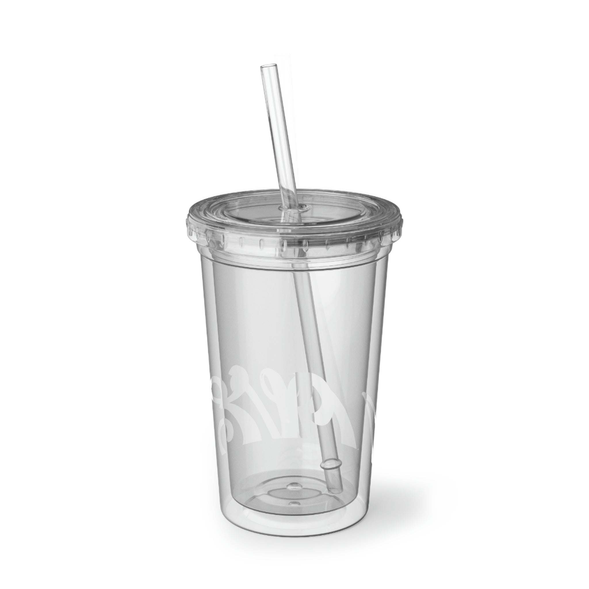 Love Suave Acrylic Cup with double-wall insulation, featuring a vibrant custom design and a straw.