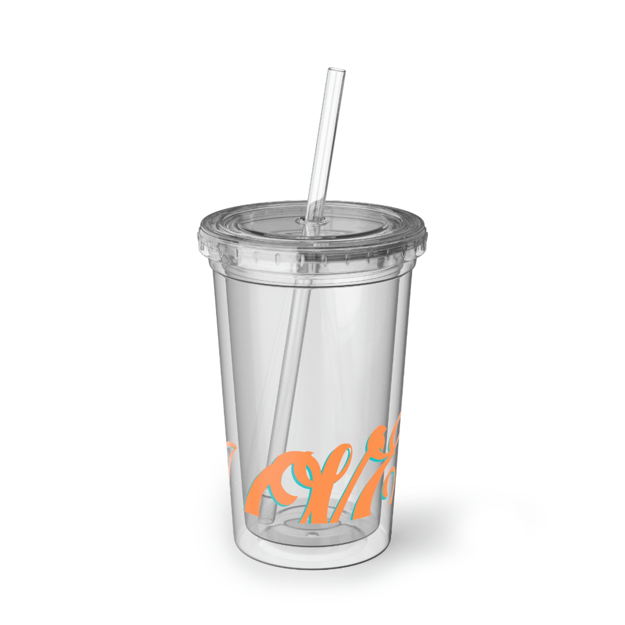 Love Suave Acrylic Cup with double-wall insulation, featuring a vibrant custom design and a straw.