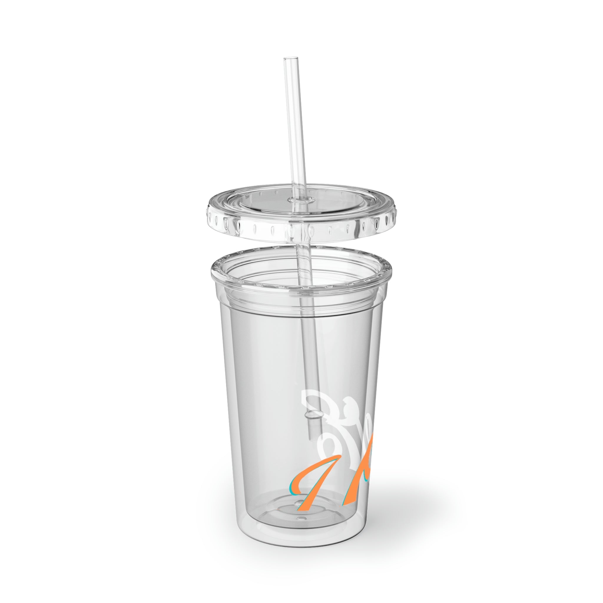 Love Suave Acrylic Cup with double-wall insulation, featuring a vibrant custom design and a straw.