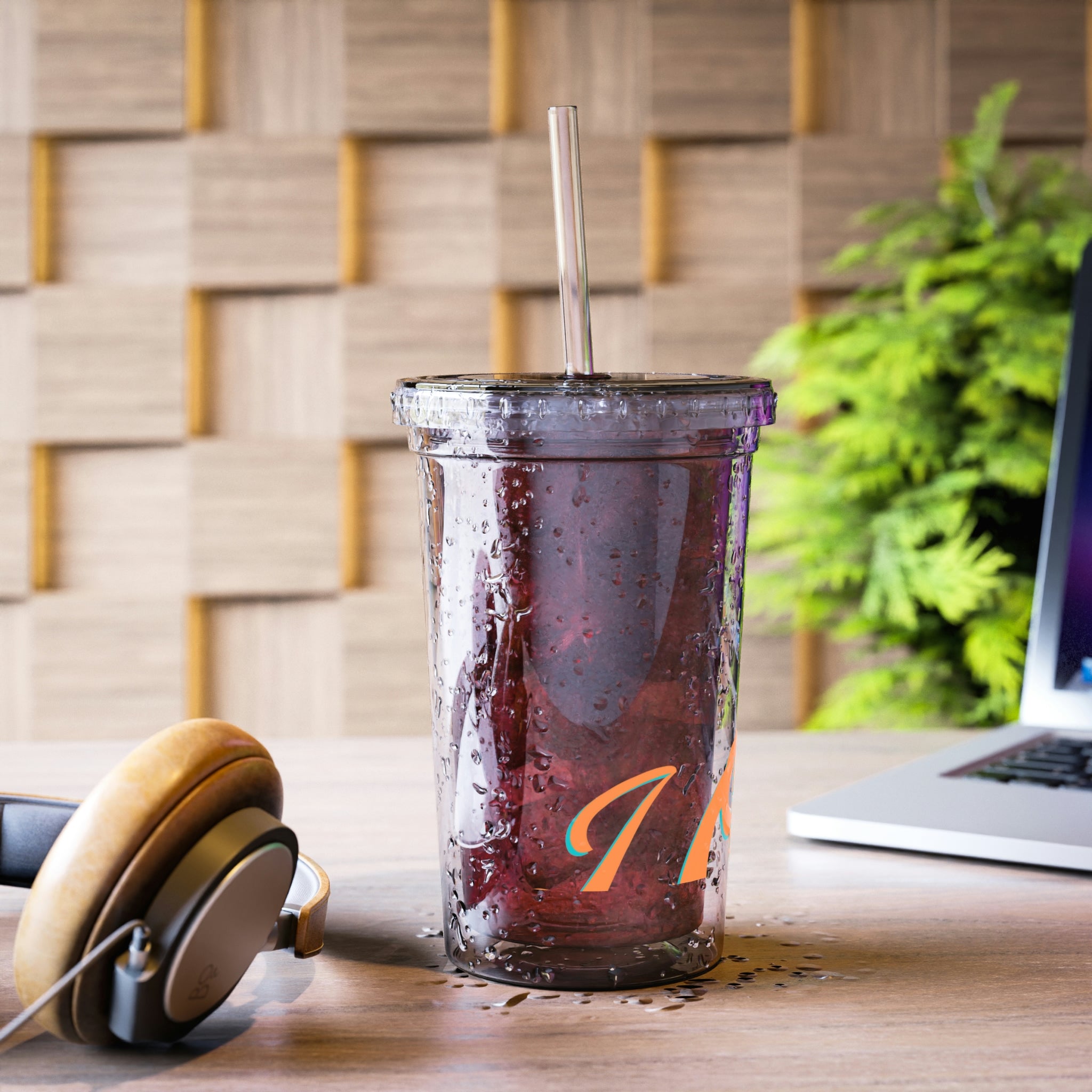 Love Suave Acrylic Cup with double-wall insulation, featuring a vibrant custom design and a straw.