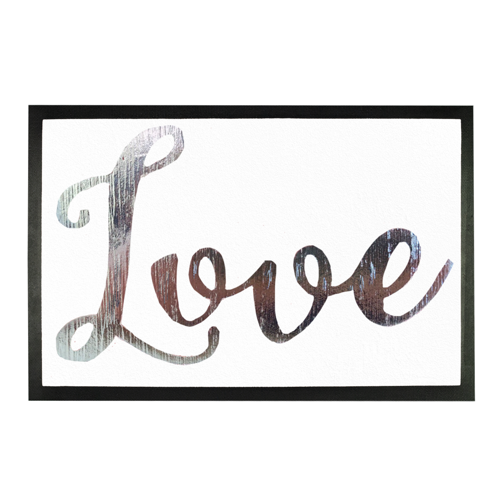Love Sublimation Doormat featuring a customizable design on a durable rubber base, perfect for welcoming guests.