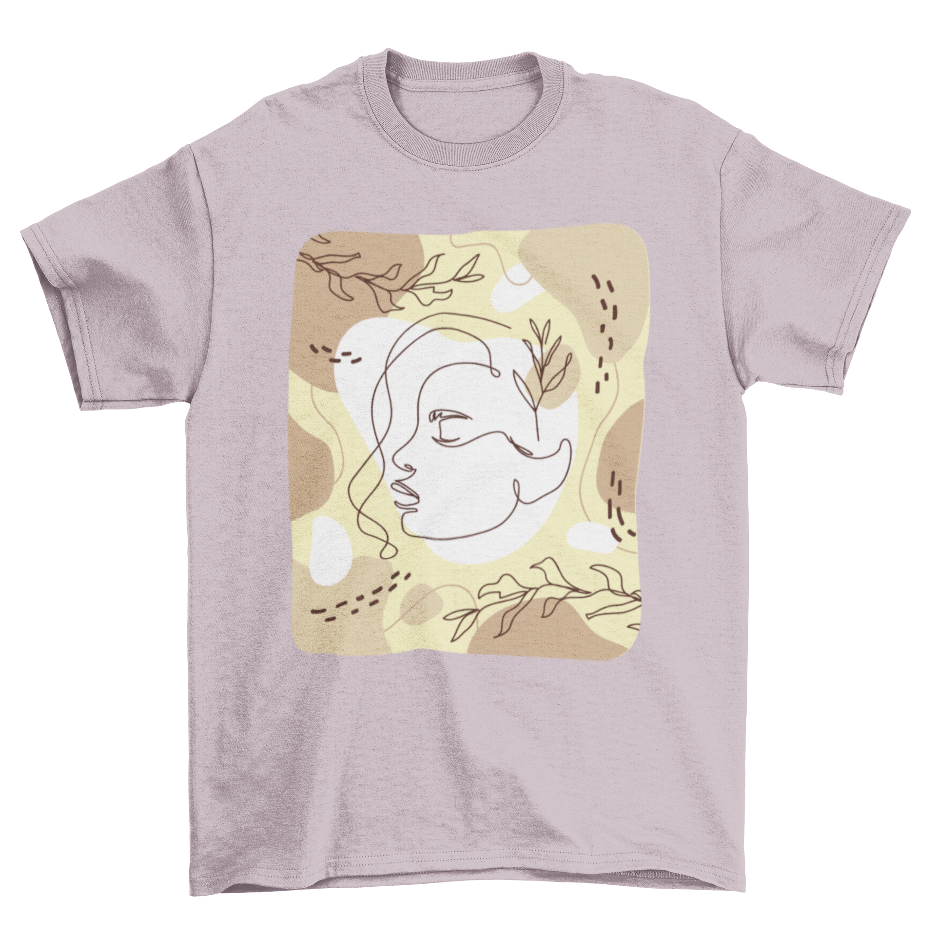 A stylish t-shirt featuring an abstract artistic drawing of a woman, showcasing vibrant colors and unique design.