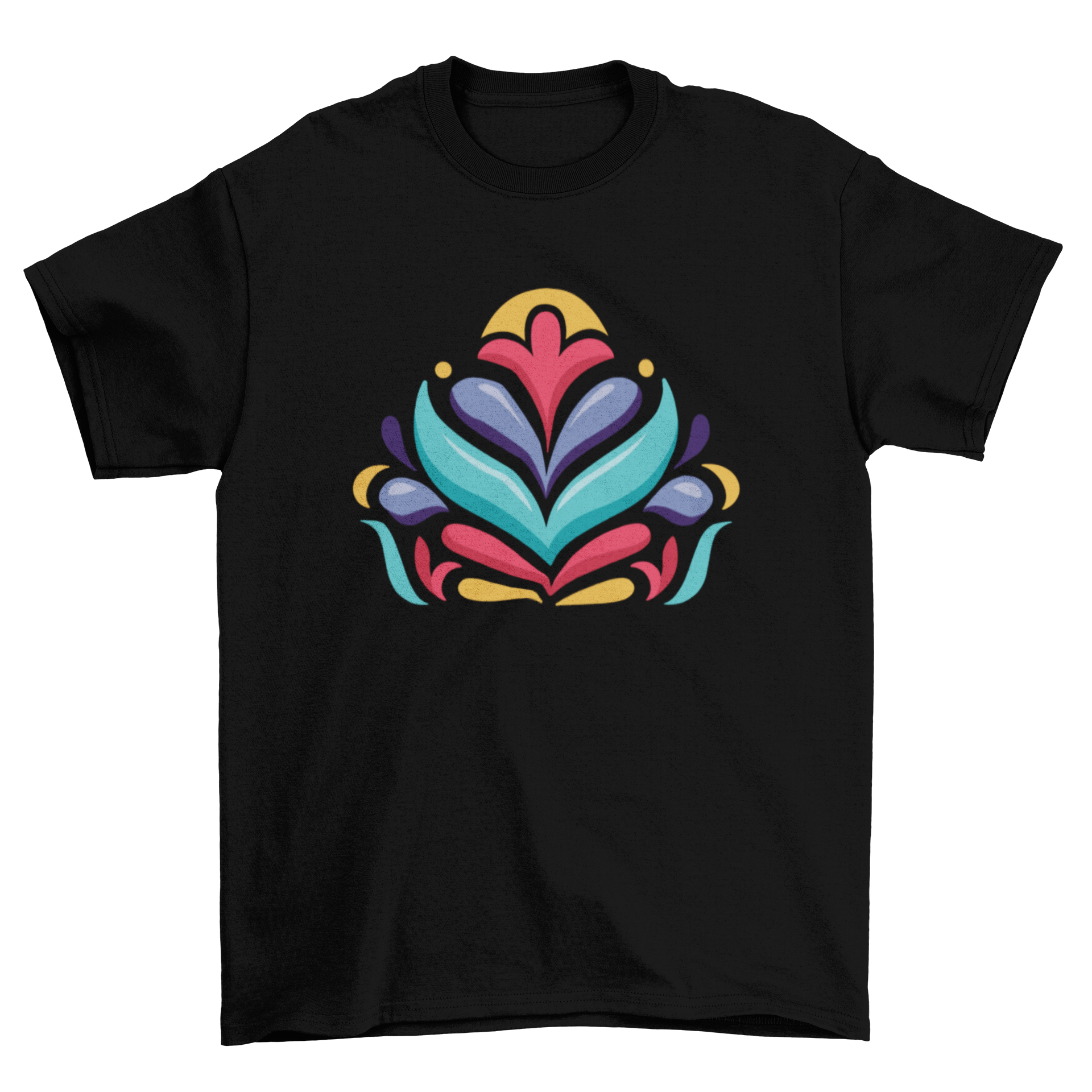 Lovely t-shirt featuring a colorful otomi style glossy design, perfect for casual wear.