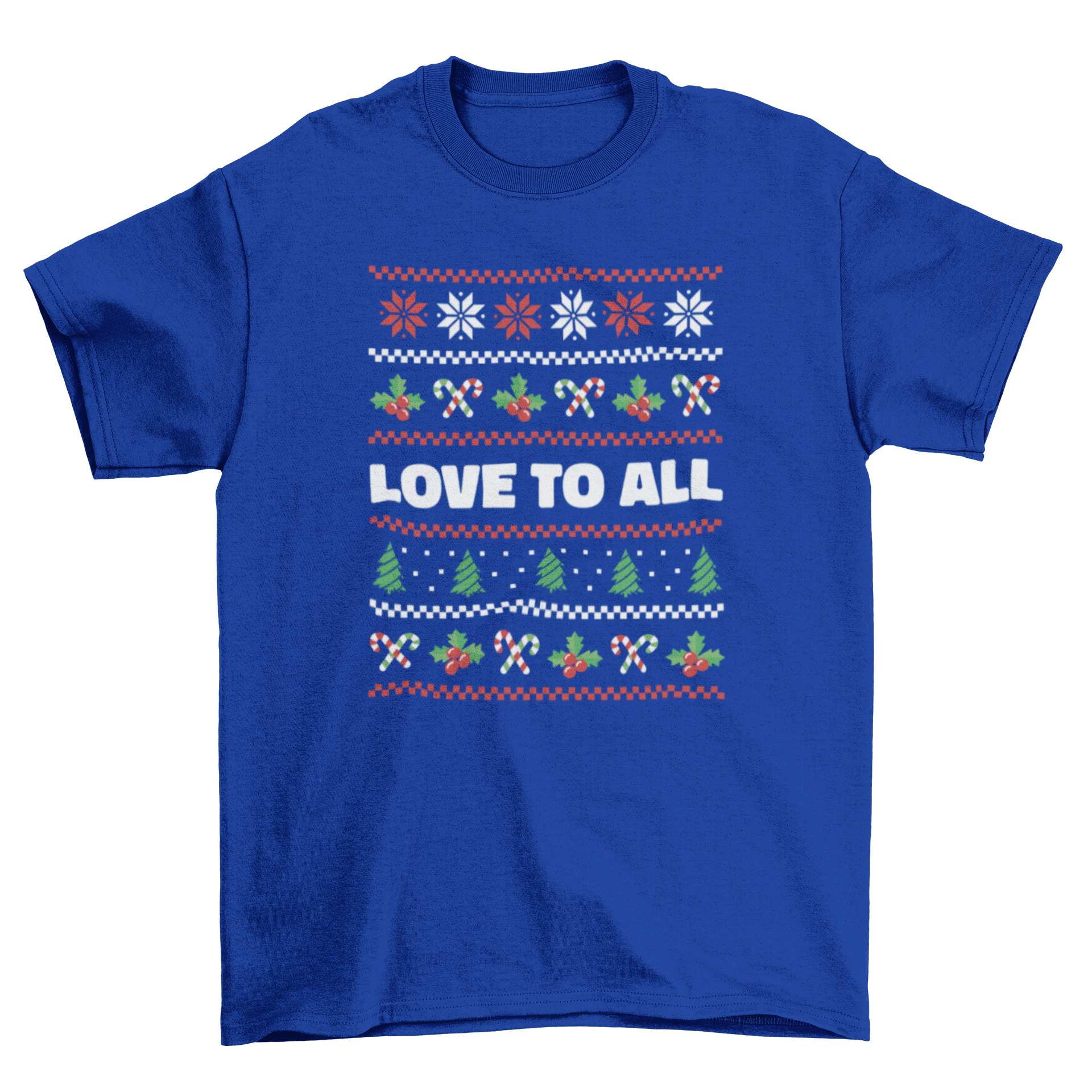 Lovely sweater t-shirt featuring Christmas elements and the quote 'Love to all', perfect for festive occasions.
