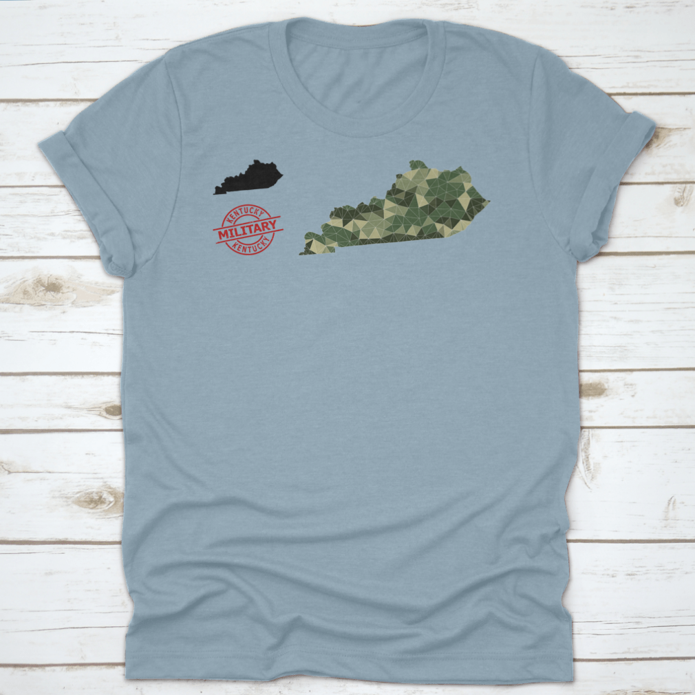 Lowpoly mosaic map of Kentucky featuring scattered khaki filled triangles, showcasing a modern artistic design.