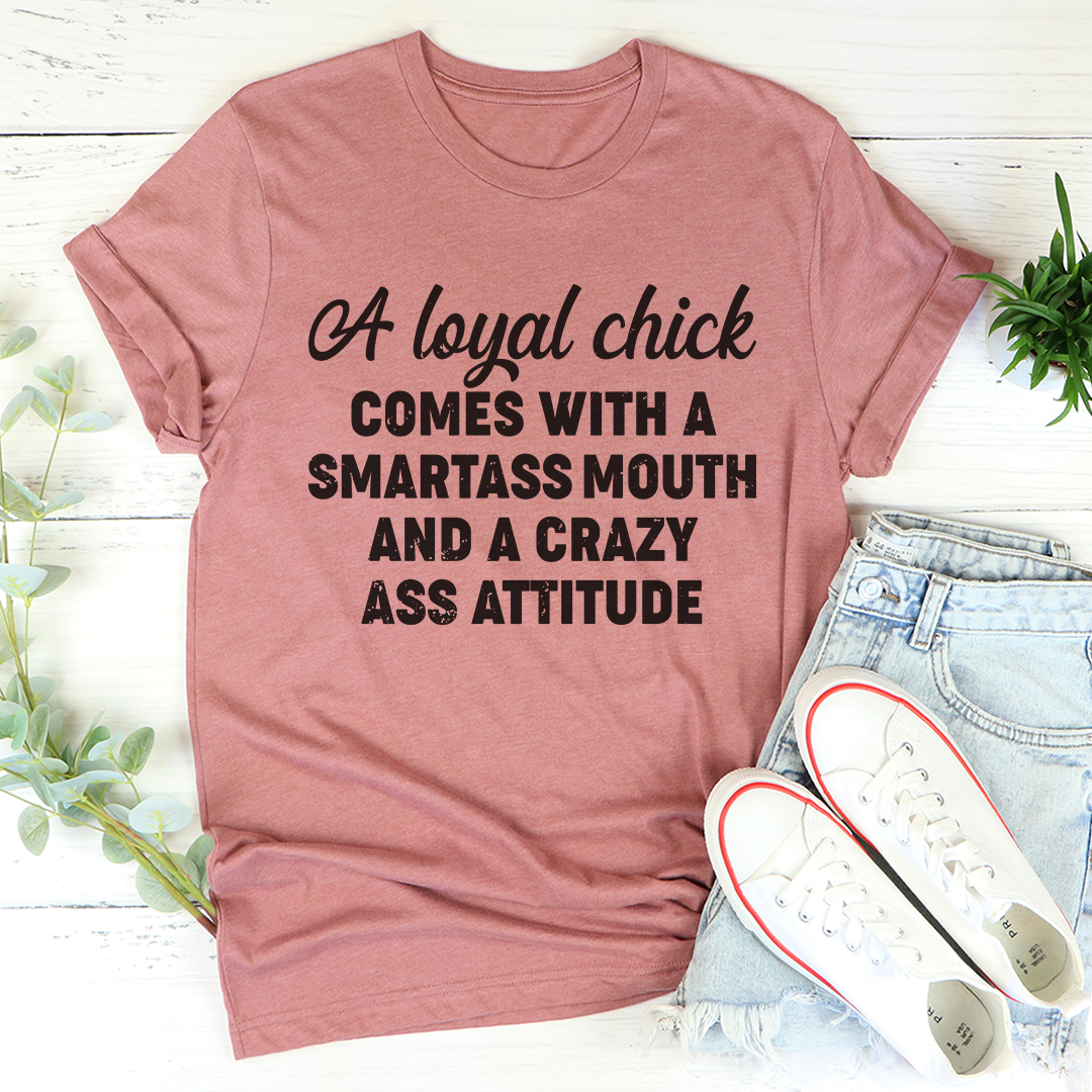Loyal Chick T-Shirt made of soft ring-spun cotton, featuring double stitching for durability, available in various sizes.